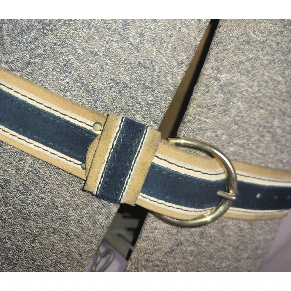 Vintage Canterbury Suede Split 36 Belt Navy Blue Tan S/M Classic Old Money - Picture 4 of 6